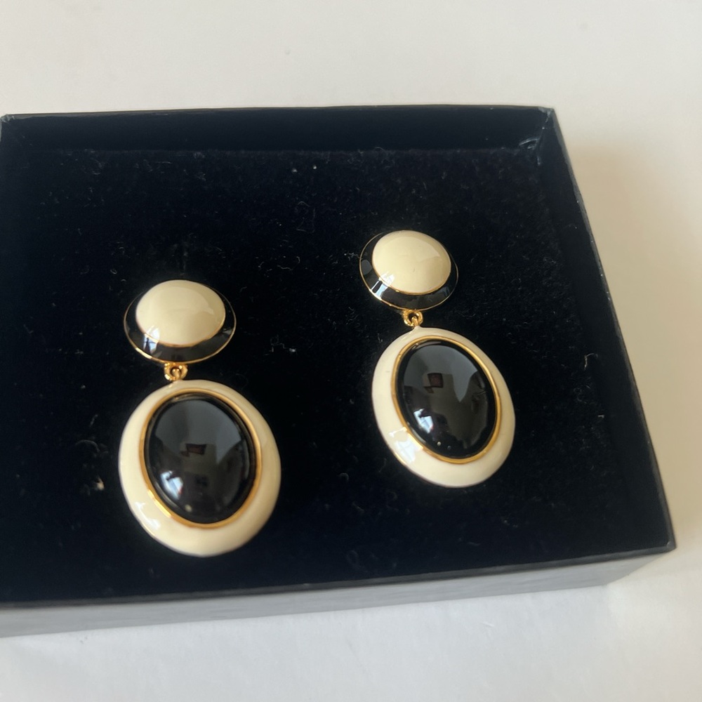 Joan Rivers Elegant Black and Cream Earrings